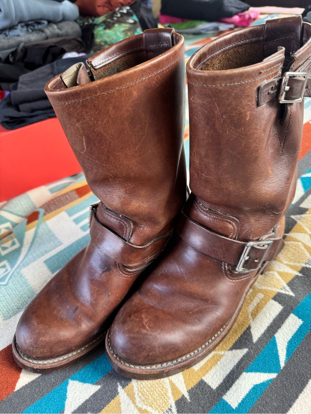 Red Wing Shoes Brown Leather Engineer Boots with Buckle